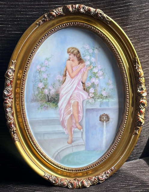 Stunning Victorian Haviland Limoges Framed Figural Hand Painted Art Plaque 16 In
