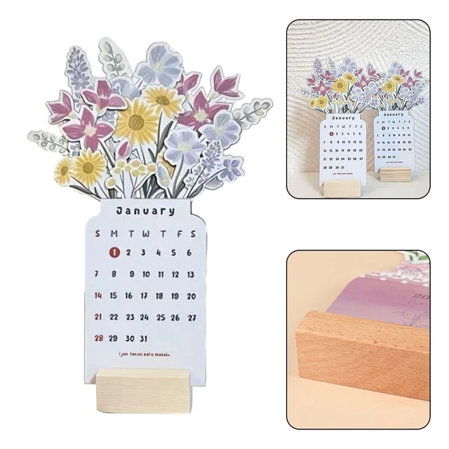 Bloomy Flowers Wooden Crafts Home Furnishings Desk Calendar Limited Edition
