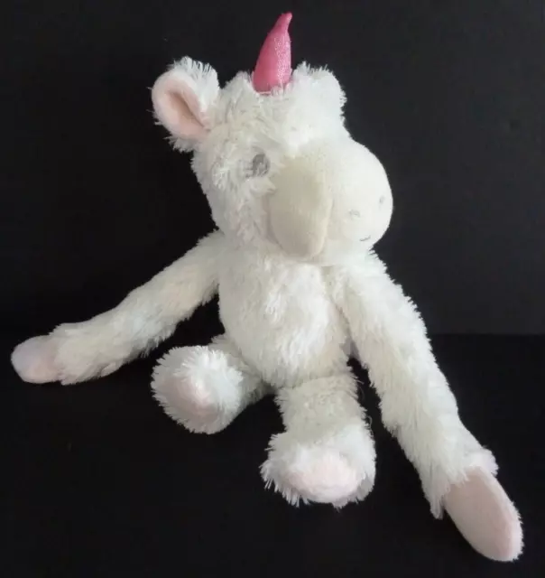 K6. DOUDOU PELUCHE LICORNE Antonio Home rose blanc yeux gris 23cm - TTBE