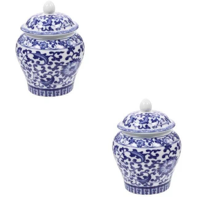 2 Count Blue and White Porcelain Tea Caddy Ceramic Chinese Style Pots Gift