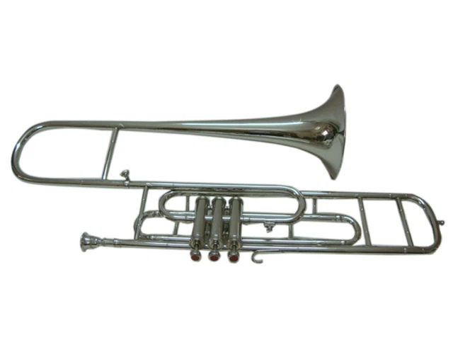 SALE ON NICKEL FINISH Bb VALVE TROMBONE FREE HARD CASE+M/P.
