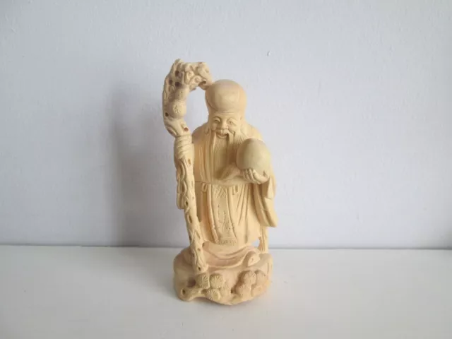 Carved Wooden Chinese 5 Inch High " God Of Wealth " Figurine 85 Grams  Free Post