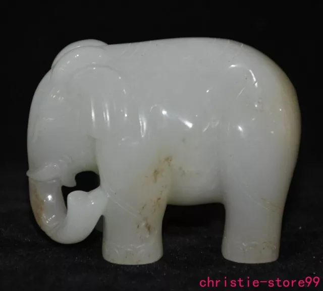 OLD CHINA NATURAL Hetian jade Carved fengshui hegemony Animals elephant ...