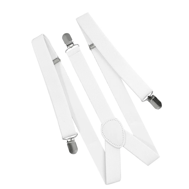 Sospensioni Solide 2,5 cm a forma di Y con 3 Clip per Uomo e Donna (Bianco)