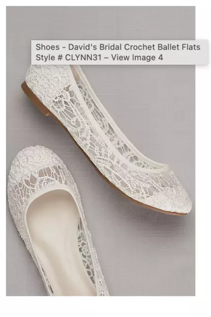 Women's Bridal White Crochet Lace Ballet Flats Shoe Size 10 NWT
