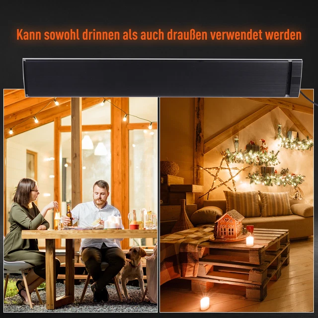 Outdoor-Heizung 2400 W Heizstrahler Heizgerät Wandmontage Garten Terrasse Alu 8