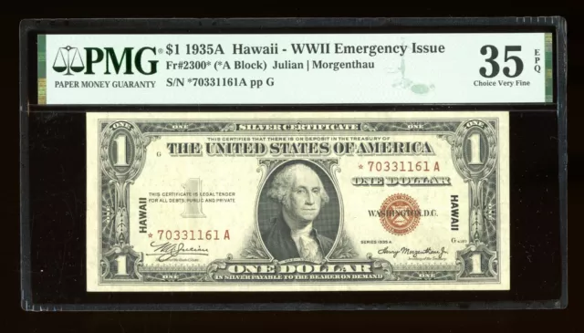DBR 1935-A $1 Silver STAR Hawaii Fr. 2300* PMG 35 EPQ Serial *70331161A