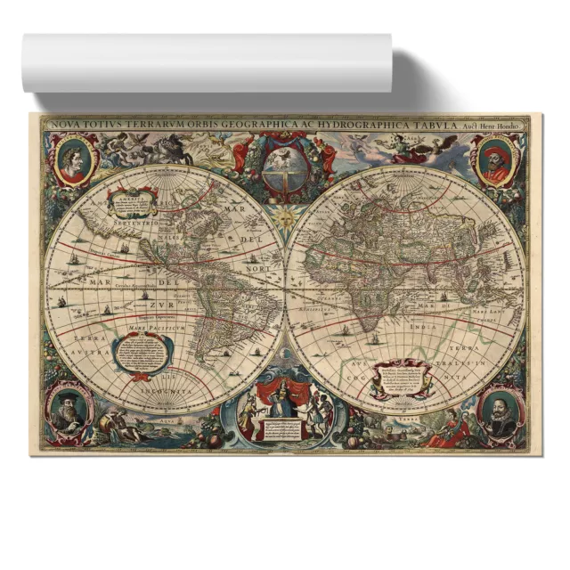 Henricus Hondius Ii - Vintage World Map 2 Unframed Wall Art Poster Print Decor