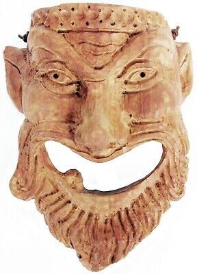 Vintage Hand Carved Wooden Classical Greek Theater Comedy Mask Folk Art Wood