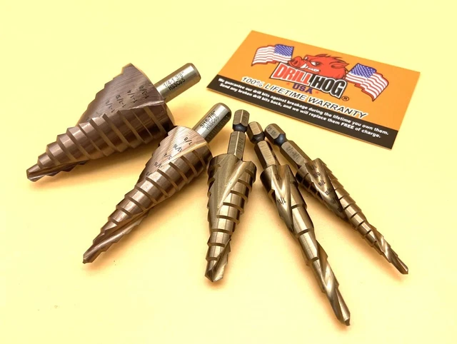 Cobalt Step Drill Bit Set 5 Pc M42 Spiral Step Bit Lifetime Warranty Drill Hog®