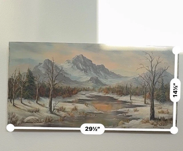 OIL PAINTING ON Canvas Mountain Lake Landscape 14.5 X 29.5 $130.00 ...