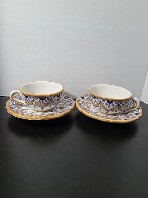 D'Arna Perugia Italian Ceramic Handpainted Teacup &Saucer Set of 2 Italian Potte