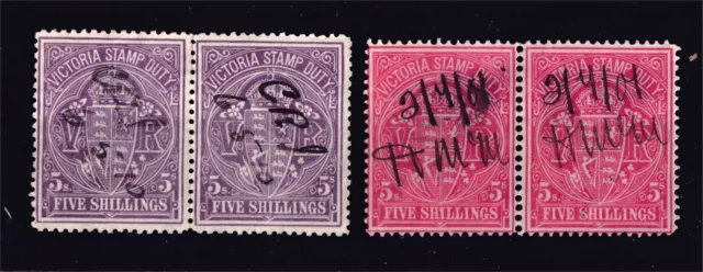 Victoria 5/- Purple + 5/- Red Duties In Pairs See Desc (K20)