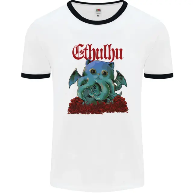 Cathulhu Funny Cat Cthulhu Parody Kraken Mens White Ringer T-Shirt