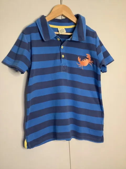 Frugi Age 9-10 Years Top Crab Embroidered Detail Blue Short Sleeve Top Polo Top