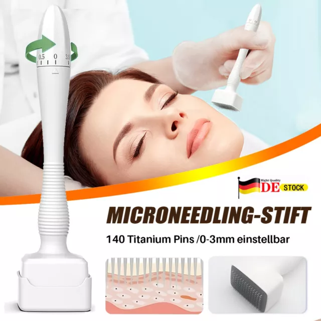 Derma Stamp Verstellbarer 140Pins Microneedle Roller Anti-Aging Therapy 0mm-3mm