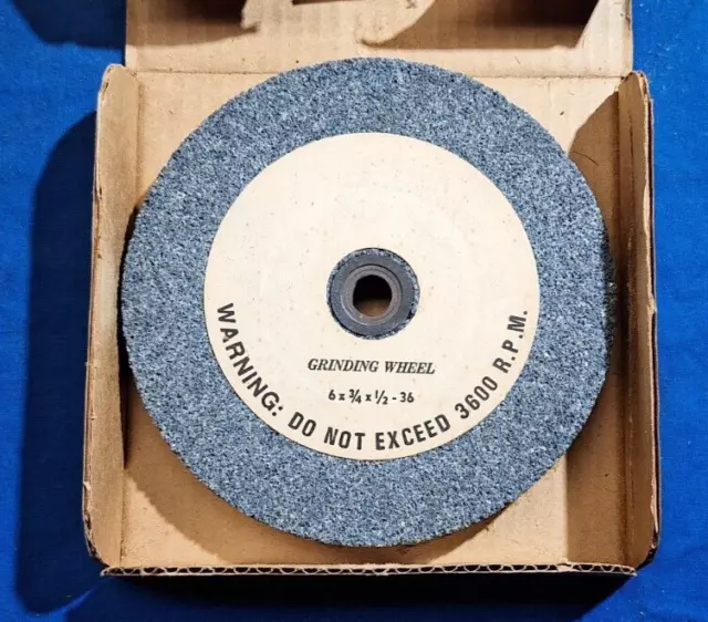 Bench grinder stone wheel 6" diameter 1/2" arbor 3/4" wide 36 grit