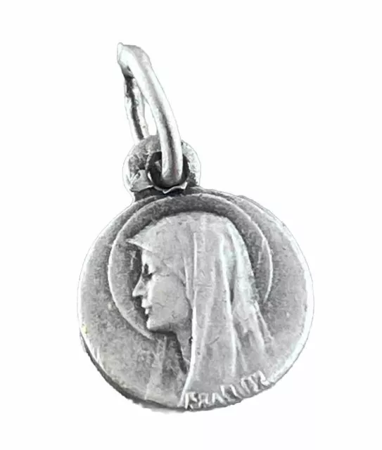 VINTAGE CATHOLIC OUR Lady Lourdes Tiny Silver Tone Religious Medal ...