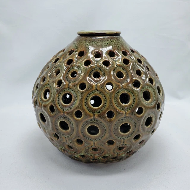 BIRD BRAIN DADDY-OH FIREPOT-Mottled Green-Hand Glazed Ceramic