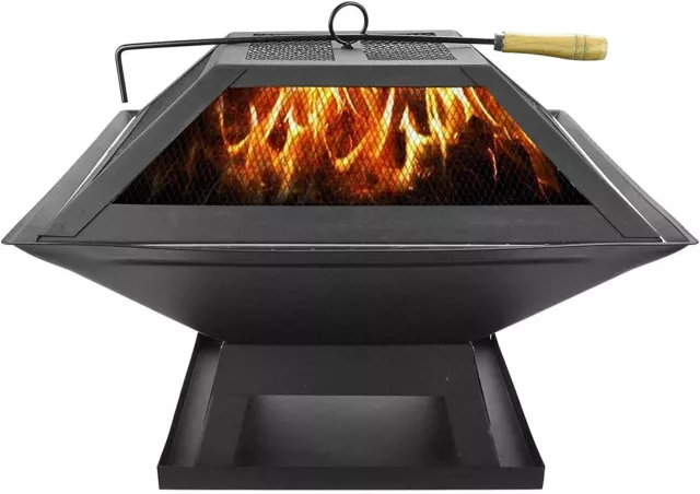 Fire Pit Firepit Brazier Square Stove Patio Heater With Bbq Grill Outdoor Garden