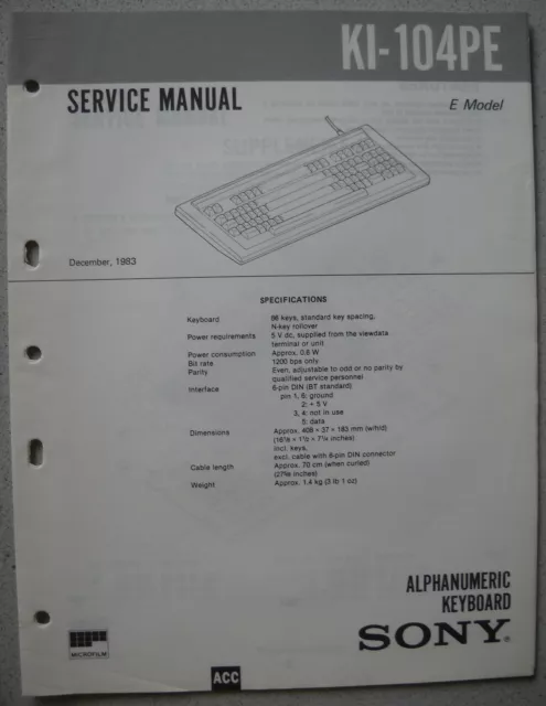 SONY KI-104PE Service Manual inkl. Supplement 1