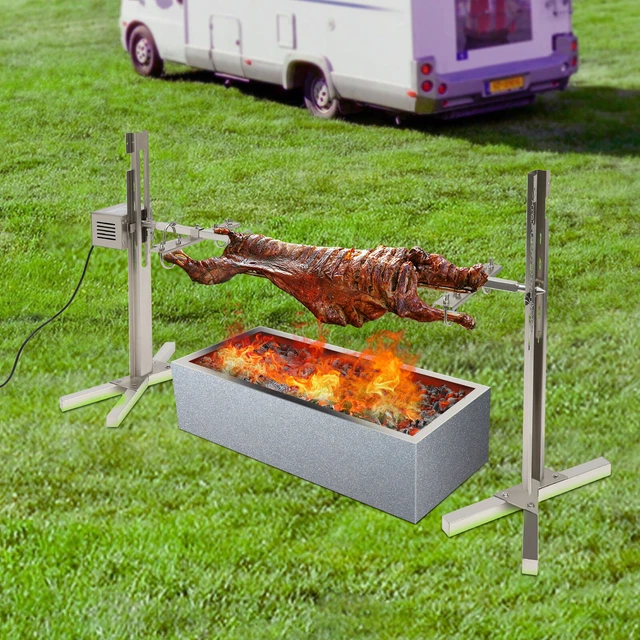 53& LARGE GRILL Rotisserie Spit Roaster Rod Charcoal BBQ Pig Chicken