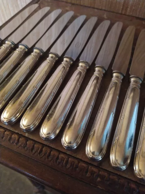 12 Couteaux à Entremets Style Louis XVI Orfèvrerie Boulenger Métal Argenté