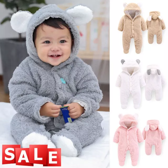 Newborn Baby Romper Jumpsuit Boy Girl Kids Hooded Bodysuit Bear Clothes Outfits