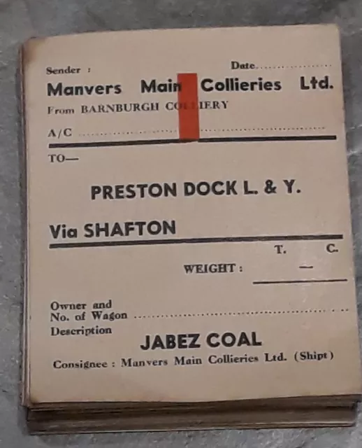 25 x COLLIERY PIT WAGON LABEL BARNBURGH MANVERS SHAFTON PRESTON DOCK JABEZ