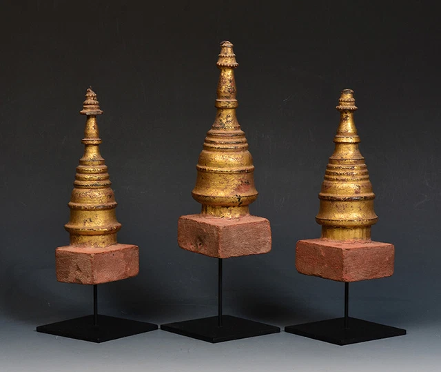 19th Century, Mandalay, A Set of Antique Burmese Wood Carving Pagoda Stupa 10