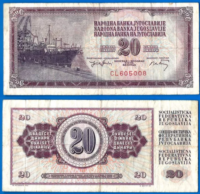 Yugoslavia 20 Dinara 1974 Prefix CL Boat Yougoslavie Free Shipping Worldwide