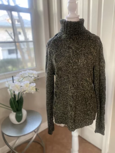 HUGO BOSS Womens Chunky Knit Turtleneck Sweater Green Size M Pullover 