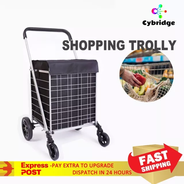 Shopping Trolley With Cover Foldable Big Wheel Heavy Duty 80L AU