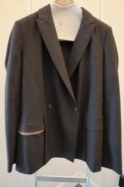 Brunello Cucinelli Subtle Plaid Blazer Monili Gray Virgin Wool Jacket Size 10