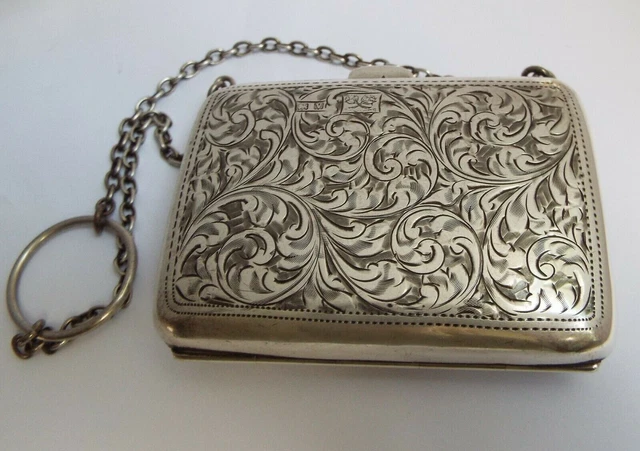 Beautiful Clean English Antique 1920 Solid Sterling Silver Ladies Handbag Purse