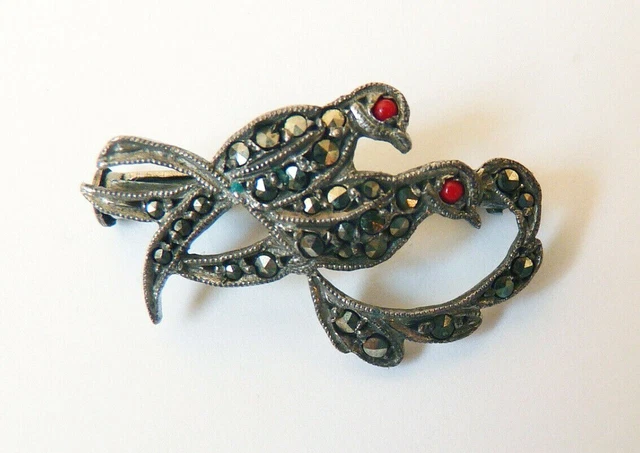 Broche Ancienne En Argent Massif Et Agate - Bijou Vintage 19e Siècle - Occasion