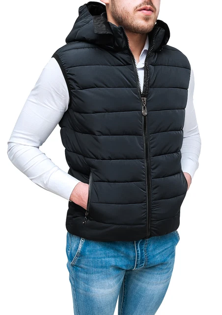 Piumino smanicato uomo impermeabile nero casual giubbino giacca senza maniche