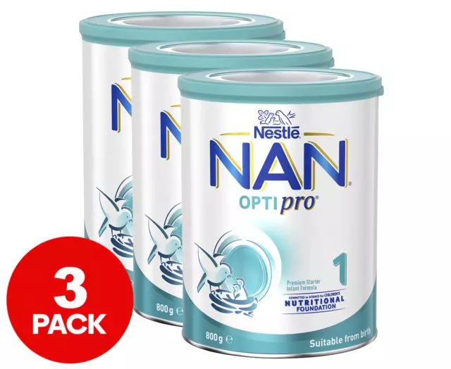 3 X Nestlé NAN OPTIPRO 1 Suitable from Birth Premium Starter Infant Formula 800G