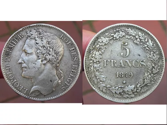 5 Francs Belgique 1849. Léopold Prémier. Argent