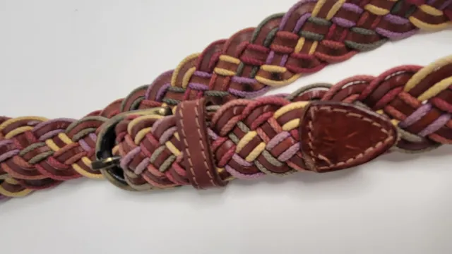 AMERICAN EAGLE MULTICOLOR Brown Leather Belt Braided Woven Womens L 36 ...