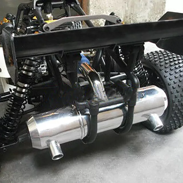 Twin Tuned Exhaust Pipe Upgrade for HPI 5B 5T 5SC KM Rovan Baja Buggy Truck Car