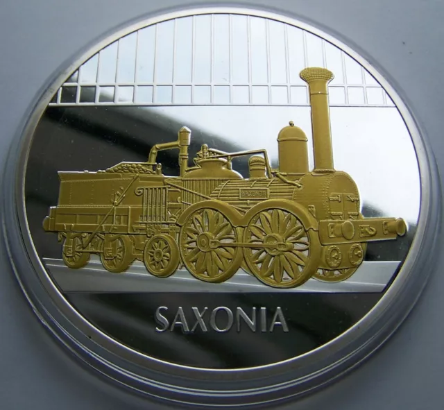 Lokomotive / Zug / Eisenbahn - Saxonia - 70Mm - Medaille - Silber Auflage - Pp