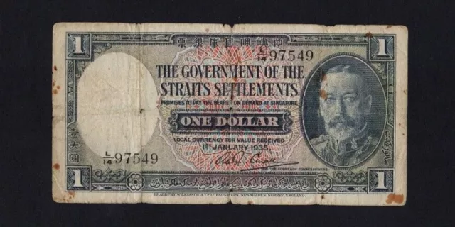 Straits Settlements 1935, 1 Dollar, P16b, F Straits Settlements 1935, 1 Dollar, P16b, F