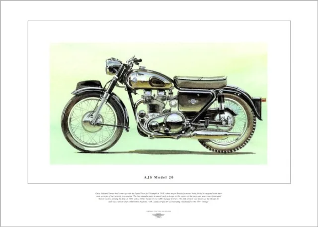 AJS MODEL 20 Motor Cycle Fine Art Print - 1957 Classic British Vintage Motorbike