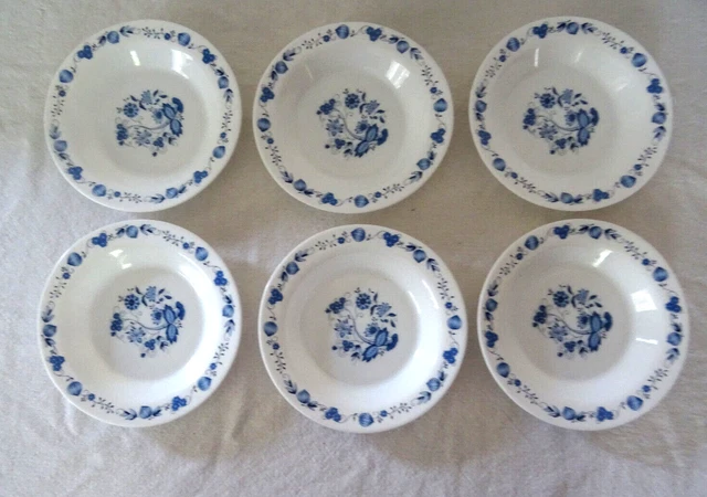 6 Vintage Francés Arcopal Veronica Sopa Placas Profundas Set