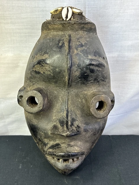 African Hand Carved Decorative African Mask Stunning Dan Guere 10” Cowrie Patina