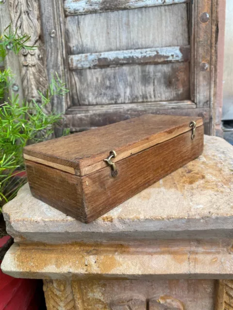 1800's Ancient Old Original Wooden Hand Carved Brass Lock System Storage Box