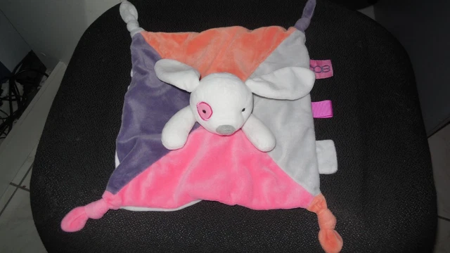 doudou plat lapin blanc orange gris violet rose étoiles OBAIBI