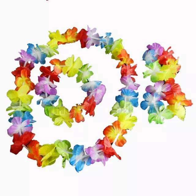 4 × Lei Fleur Guirlandes Collier Hawaïen Luau Tropical Plage Déguisement Fête