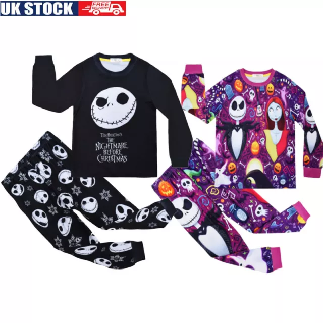 Girls Boys Nightmare Before Christmas Pyjamas Kids Nightwear Loungewear PJs Set
